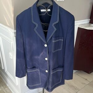 Women's Dark Blue vintage Blazer with White Trim